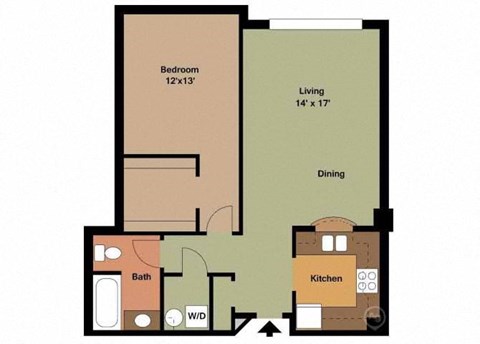 a floor plan of a living room with furniture and a kitchen at Carisbrooke at Manchester Apartments, Manchester